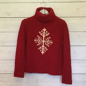 Ann Taylor Red turtleneck snowflake sweater Medium